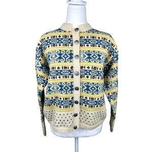 Vintage Norwegian Husfliden HandKnit Wool Cardigan Pewter Buttons Mid-Century M